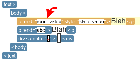 Shows the caret in the value of the ``rend`` attribute.